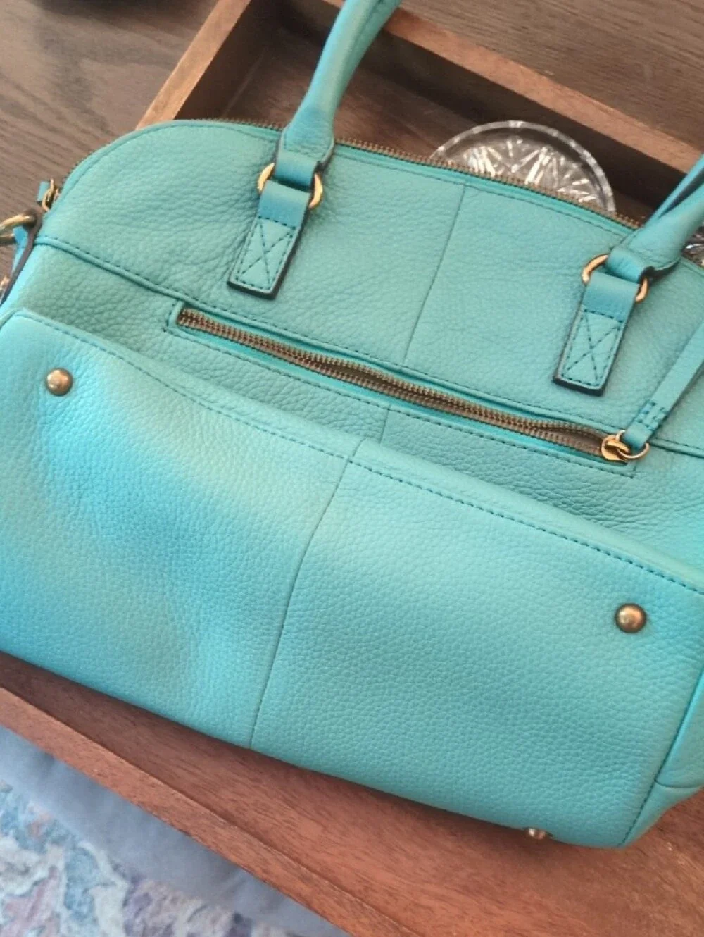 Teal Pebbled Leather Satchel Handbag
